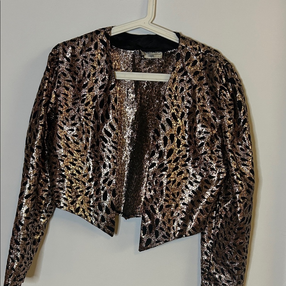 Vintage Gold Metallic Leaf Cropped Jacket